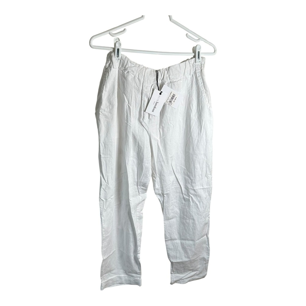 Nina Kendosa Paris Amber‎ Linen Trousers White Elastic Waist Pants NWT Size TU